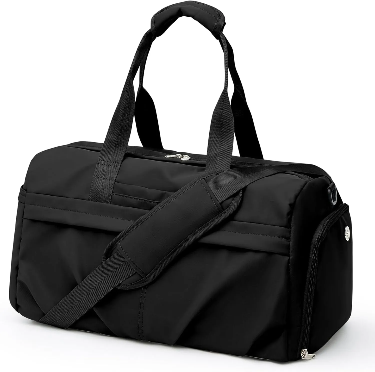 Gym Bag for Women Men with Shoe Compartment, Sport Duffel Bag, Waterproof Travel Weekender Overnight Carry on Bag for Yoga with Trolley Sleeve, Black