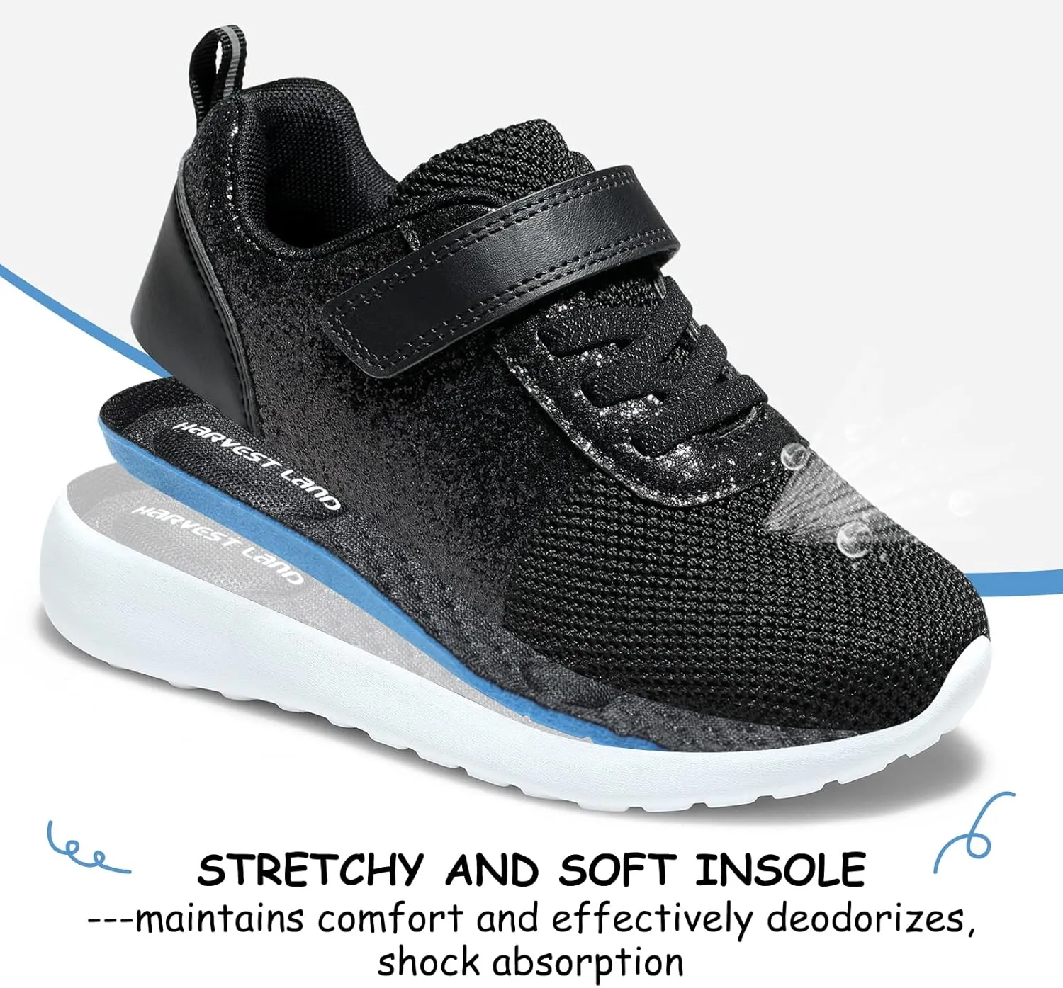 Harvest Land Toddler Glitter Tennis Shoes Slip On Boys Girls Sneakers Casual Running Shoes Woven Breathable with Soft Soled Sports Hook-Loop Outdoor Shoes