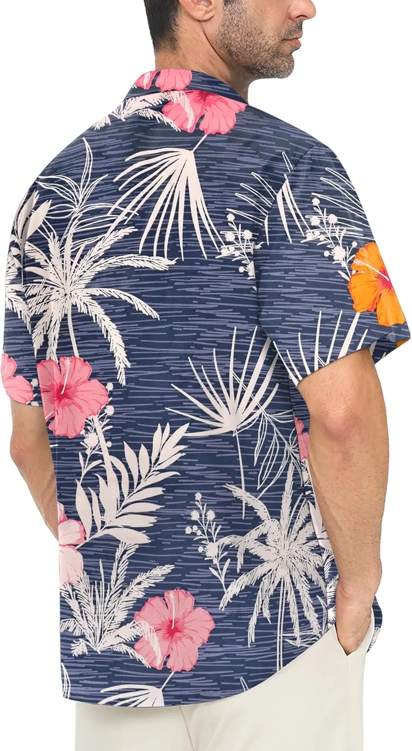 Hawaiian Shirt for Men with Pocket - Button Down Wrinkle-Resistant for Beach, Pool Parties (S-4XL)