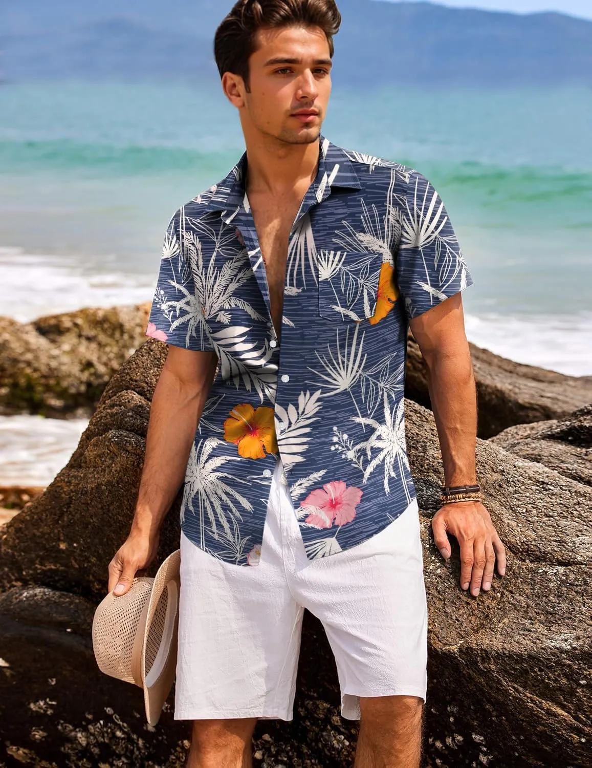 Hawaiian Shirt for Men with Pocket - Button Down Wrinkle-Resistant for Beach, Pool Parties (S-4XL)