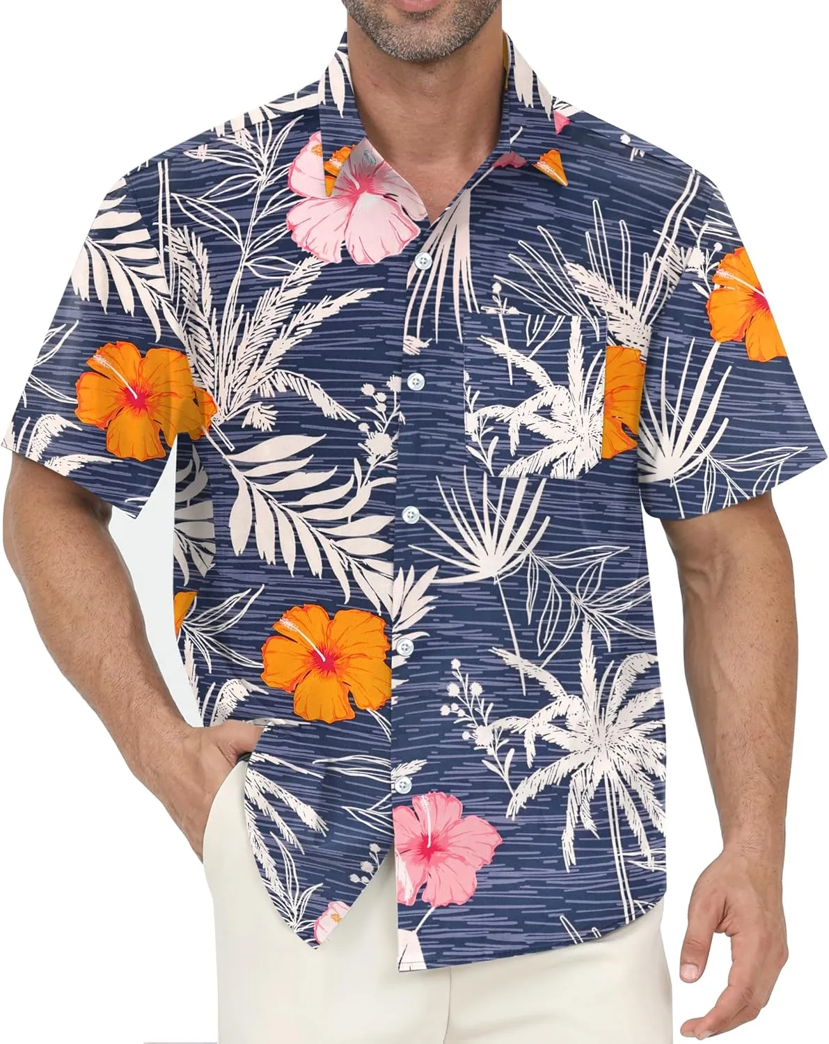 Hawaiian Shirt for Men with Pocket - Button Down Wrinkle-Resistant for Beach, Pool Parties (S-4XL)