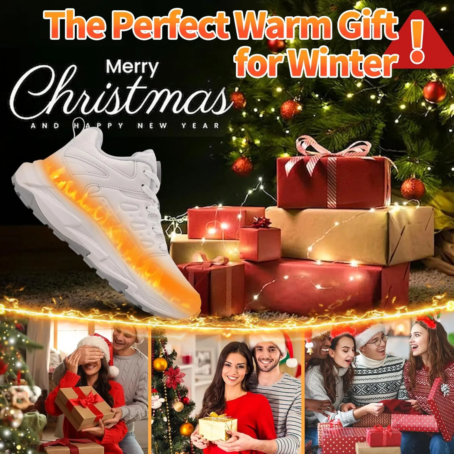 Heated Sneakers for Women Men - Rechargeable Electric Heated Shoes with 3 Heating Levels, Waterproof Upper, Non-Slip Rubber Sole, Winter Warmth Footwear for Hiking Outdoor Activities