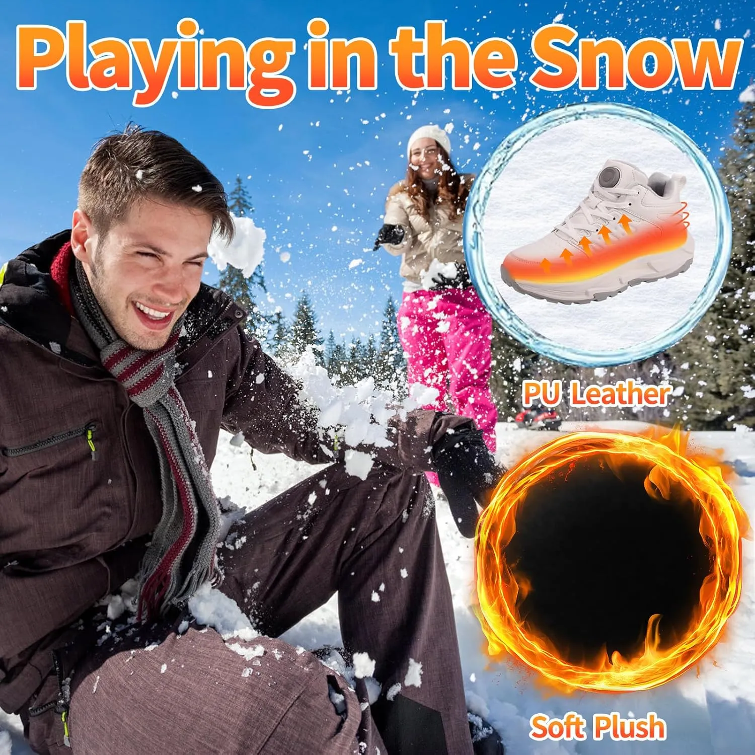 Heated Sneakers for Women Men - Rechargeable Electric Heated Shoes with 3 Heating Levels, Waterproof Upper, Non-Slip Rubber Sole, Winter Warmth Footwear for Hiking Outdoor Activities