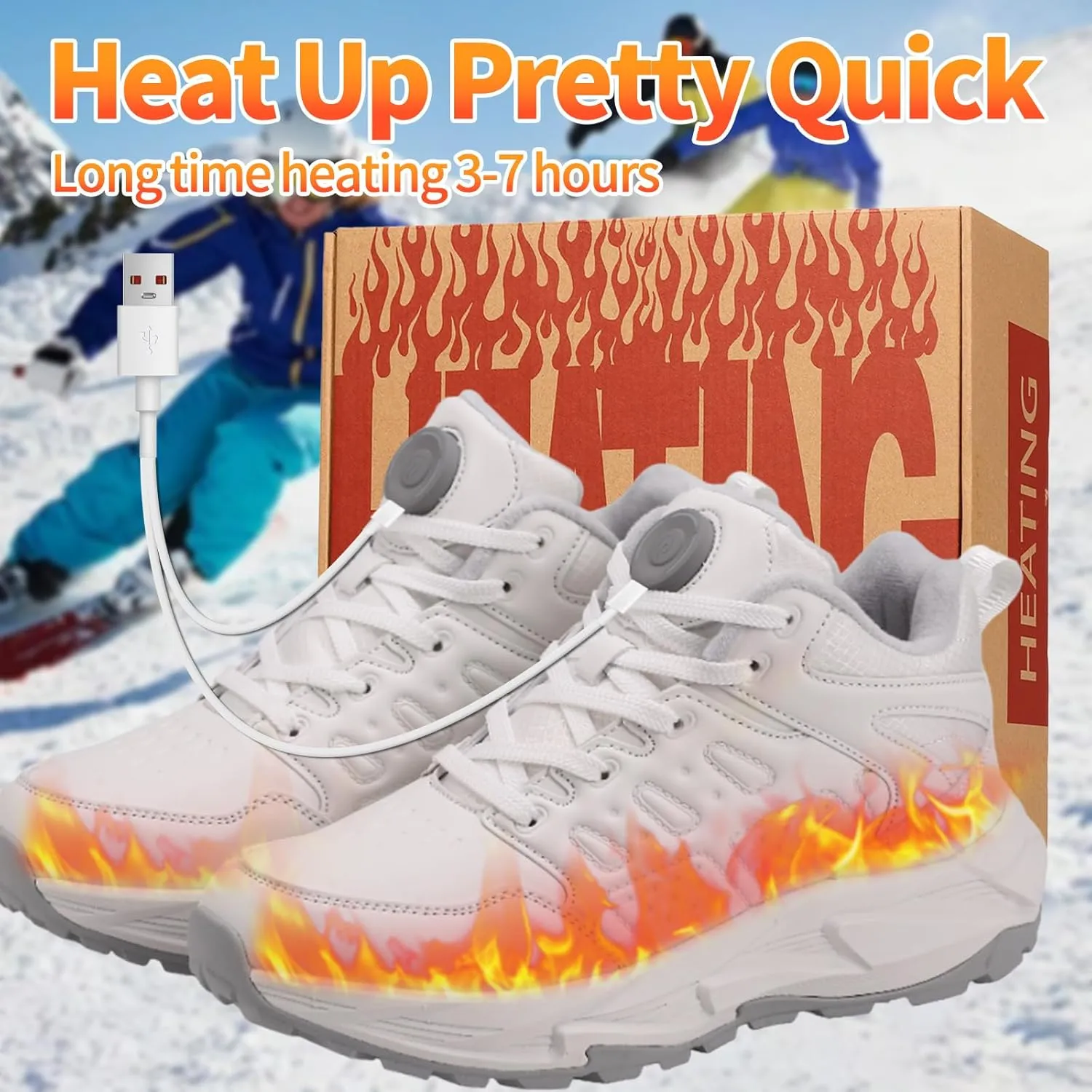 Heated Sneakers for Women Men - Rechargeable Electric Heated Shoes with 3 Heating Levels, Waterproof Upper, Non-Slip Rubber Sole, Winter Warmth Footwear for Hiking Outdoor Activities