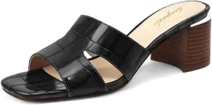 Heeled Sandals for Women Block Heels Mules for Women Chunky Square Open Toe Sandals Dressy Heels Slip on Comfy Low Heels Backless Summer Dress Shoes Wedding Party