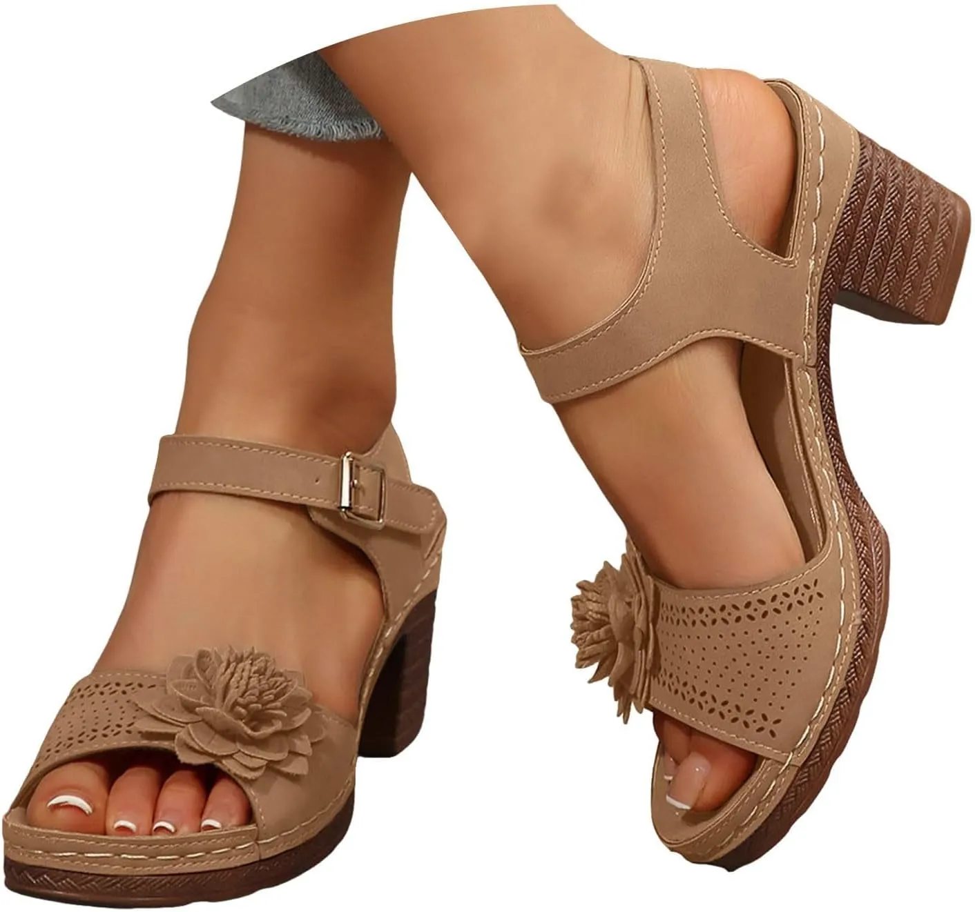Heels for Women Platform Heels Ankle Strap Sandals Open Toe Chunky Heels Sandals Arch Support Flip Flops Comfortable Slip On Sandal Fashion Party Dress Flip-Flops Shoes