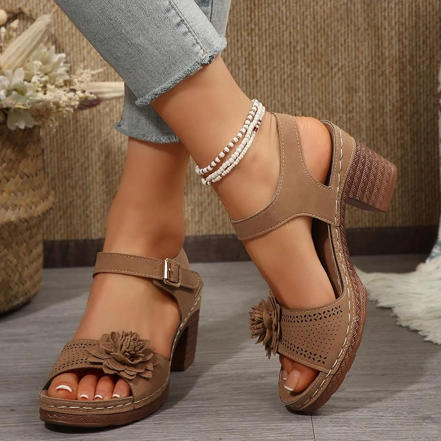 Heels for Women Platform Heels Ankle Strap Sandals Open Toe Chunky Heels Sandals Arch Support Flip Flops Comfortable Slip On Sandal Fashion Party Dress Flip-Flops Shoes
