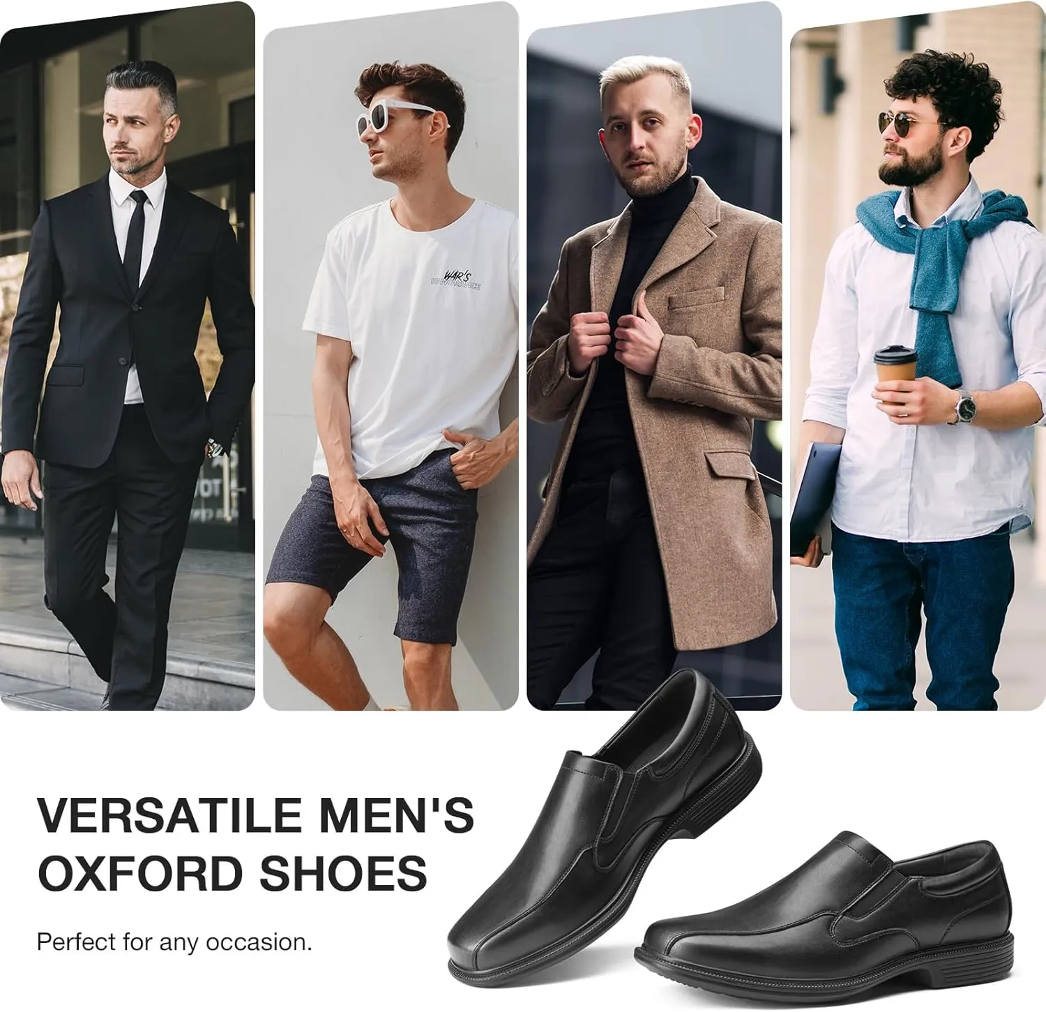 HEEZ Mens Loafers, Split Leather Oxford Dress Shoes for Men, Formal Casual Business Shoes