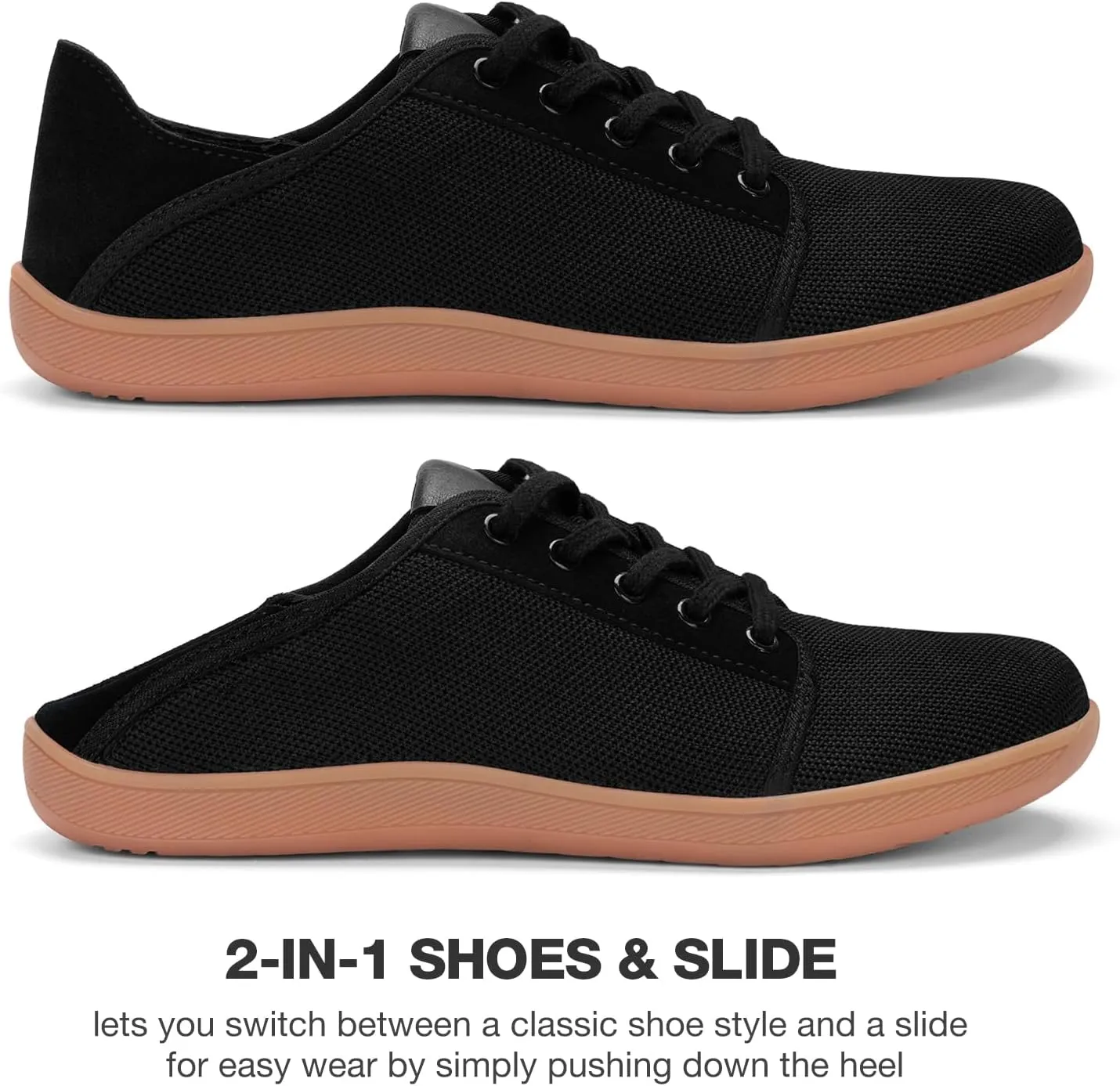 HEEZ Mens Wide Toe Barefoot Shoes 2 in 1 Slip on Mules and Breathable Sneakers for Men Lace Up Comfortable Walking Shoes