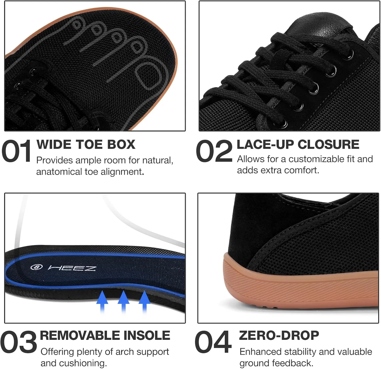 HEEZ Mens Wide Toe Barefoot Shoes 2 in 1 Slip on Mules and Breathable Sneakers for Men Lace Up Comfortable Walking Shoes