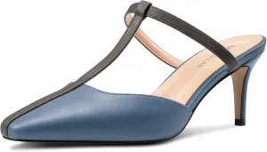 HEUIVZAR Womens Mid Kitten Heel Pointed Toe T-Strap Mules Sandals Slip-on Wedding Cute Summer 2.6 Inches Heels
