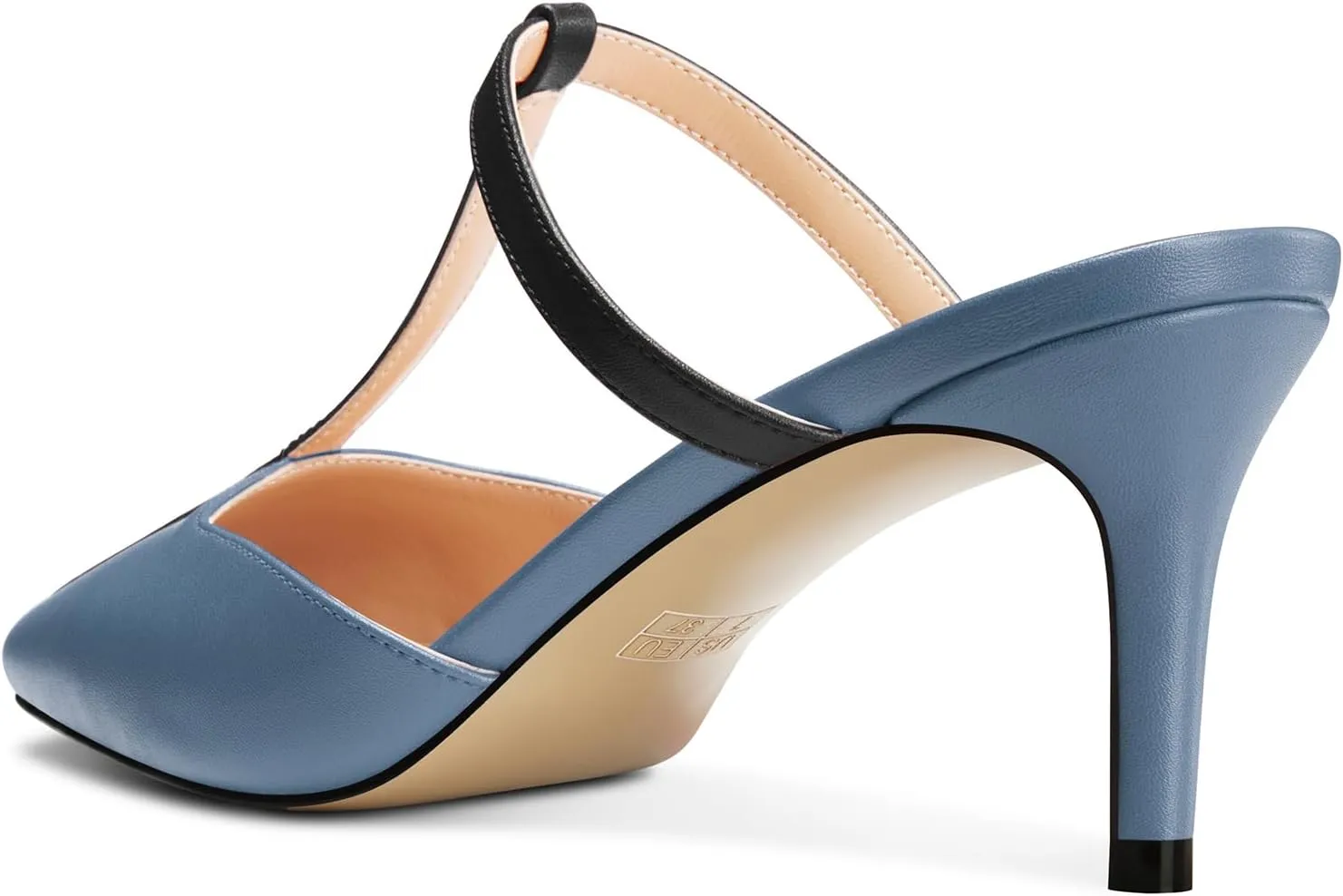 HEUIVZAR Womens Mid Kitten Heel Pointed Toe T-Strap Mules Sandals Slip-on Wedding Cute Summer 2.6 Inches Heels
