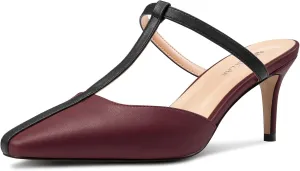 HEUIVZAR Womens Mid Kitten Heel Pointed Toe T-Strap Mules Sandals Slip-on Wedding Cute Summer 2.6 Inches Heels