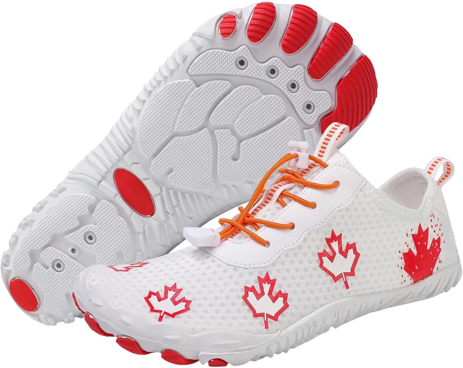 Hike Barefoot Shoes Women Men Non-Slip Athletic Footwear Wide Toe Box Shoes Grounded Footwear Maple Leaf Print Running Swimming Sneaker Quick Dry Hiking Shoe Lightweight Breathable Shoe