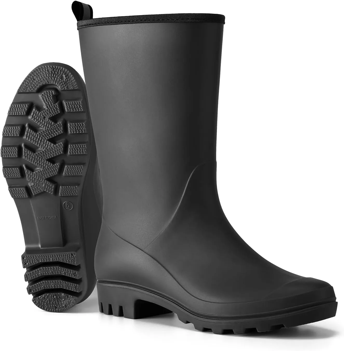 HISEA Women Rubber Boots Wide Calf Rain Boots Matte Surface Waterproof PVC Rubber Rain Boot Mid Height Rain Shoes for Outdoor Gardening Work Walking