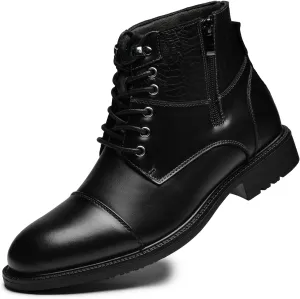 Holy dove Mens Oxford Leather Dress Boots Cap Toe Side Zip Fashion Mid Top Chukka Ankle Boots for Men