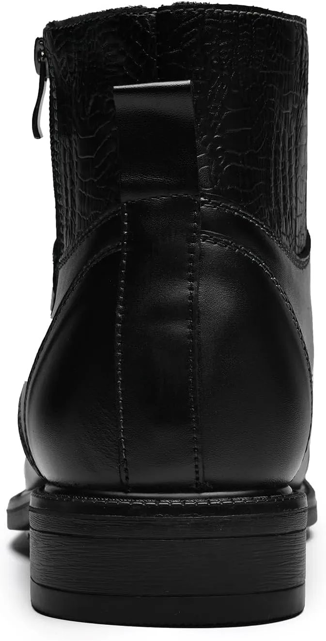 Holy dove Mens Oxford Leather Dress Boots Cap Toe Side Zip Fashion Mid Top Chukka Ankle Boots for Men