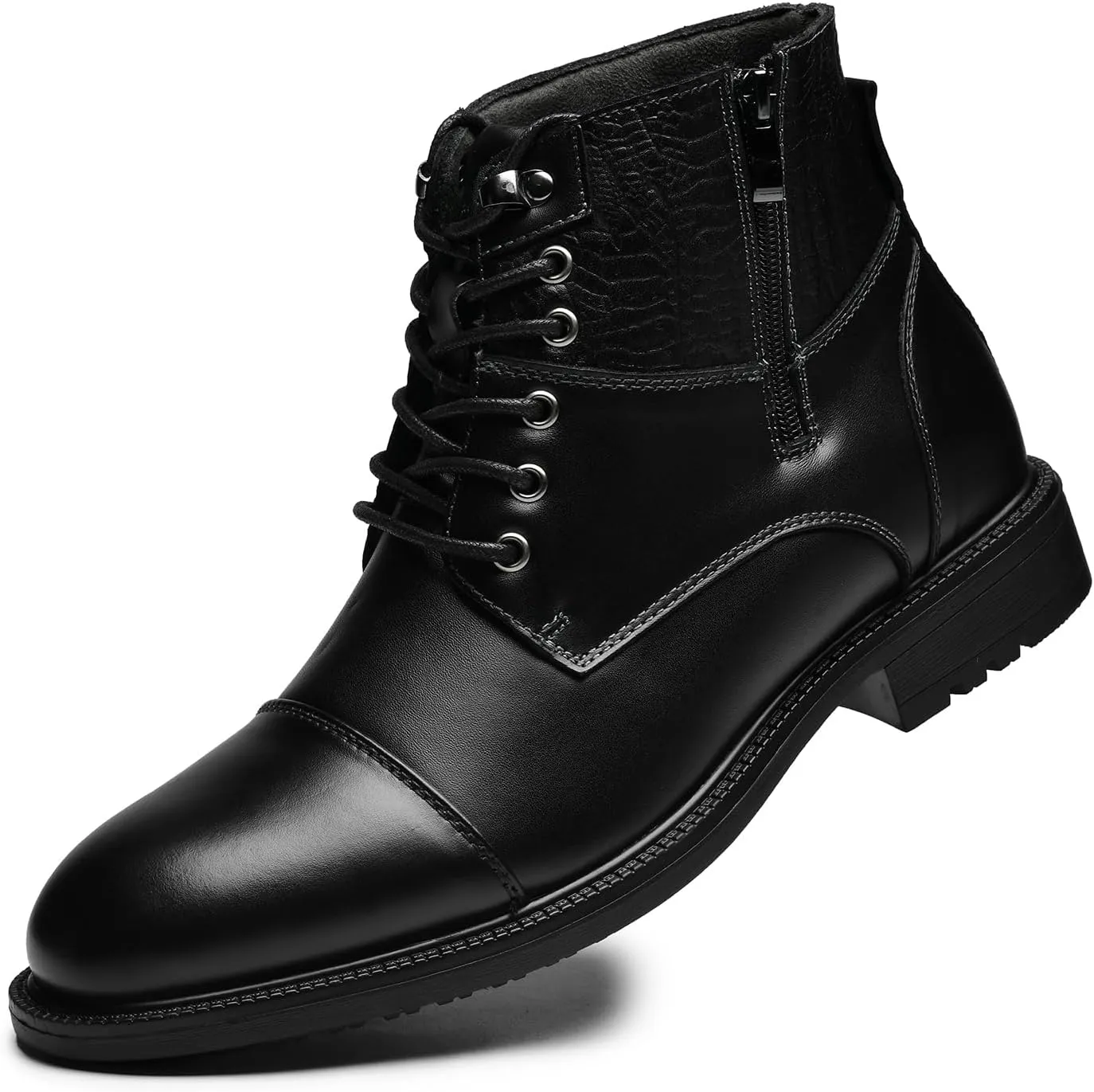 Holy dove Mens Oxford Leather Dress Boots Cap Toe Side Zip Fashion Mid Top Chukka Ankle Boots for Men