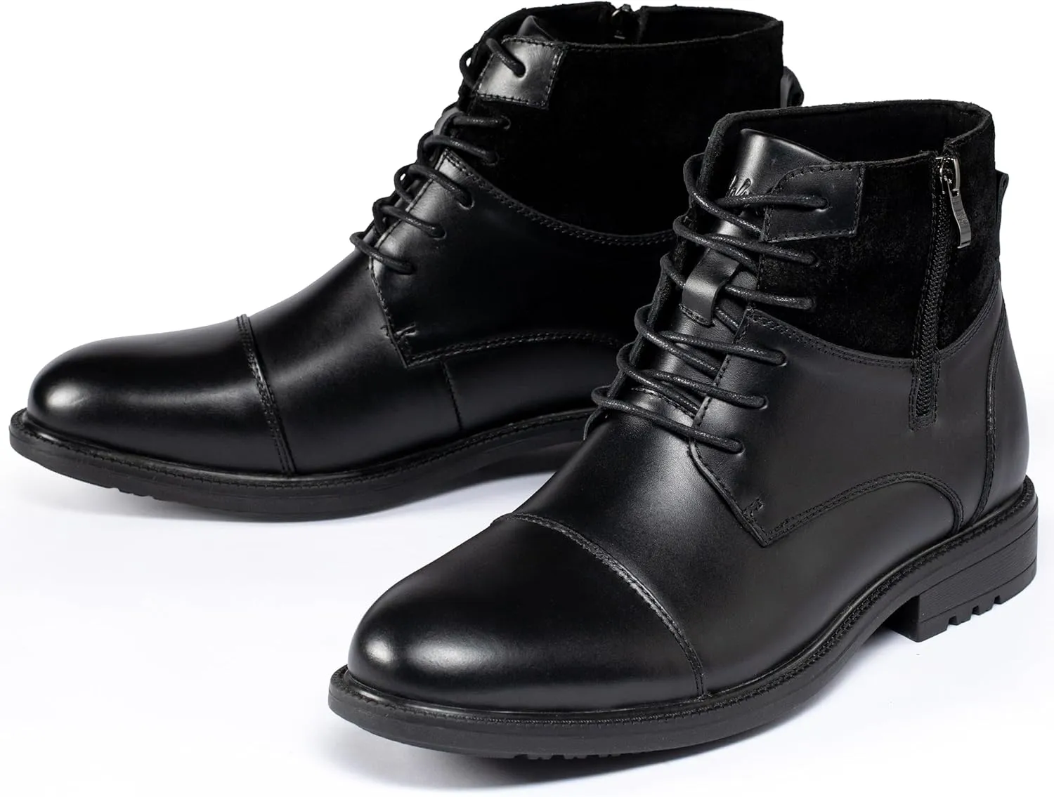 Holy dove Mens Oxford Leather Dress Boots Cap Toe Side Zip Fashion Mid Top Chukka Ankle Boots for Men