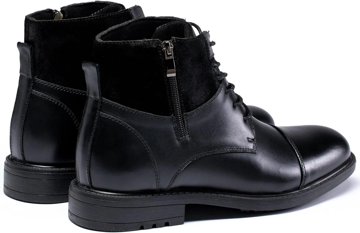 Holy dove Mens Oxford Leather Dress Boots Cap Toe Side Zip Fashion Mid Top Chukka Ankle Boots for Men
