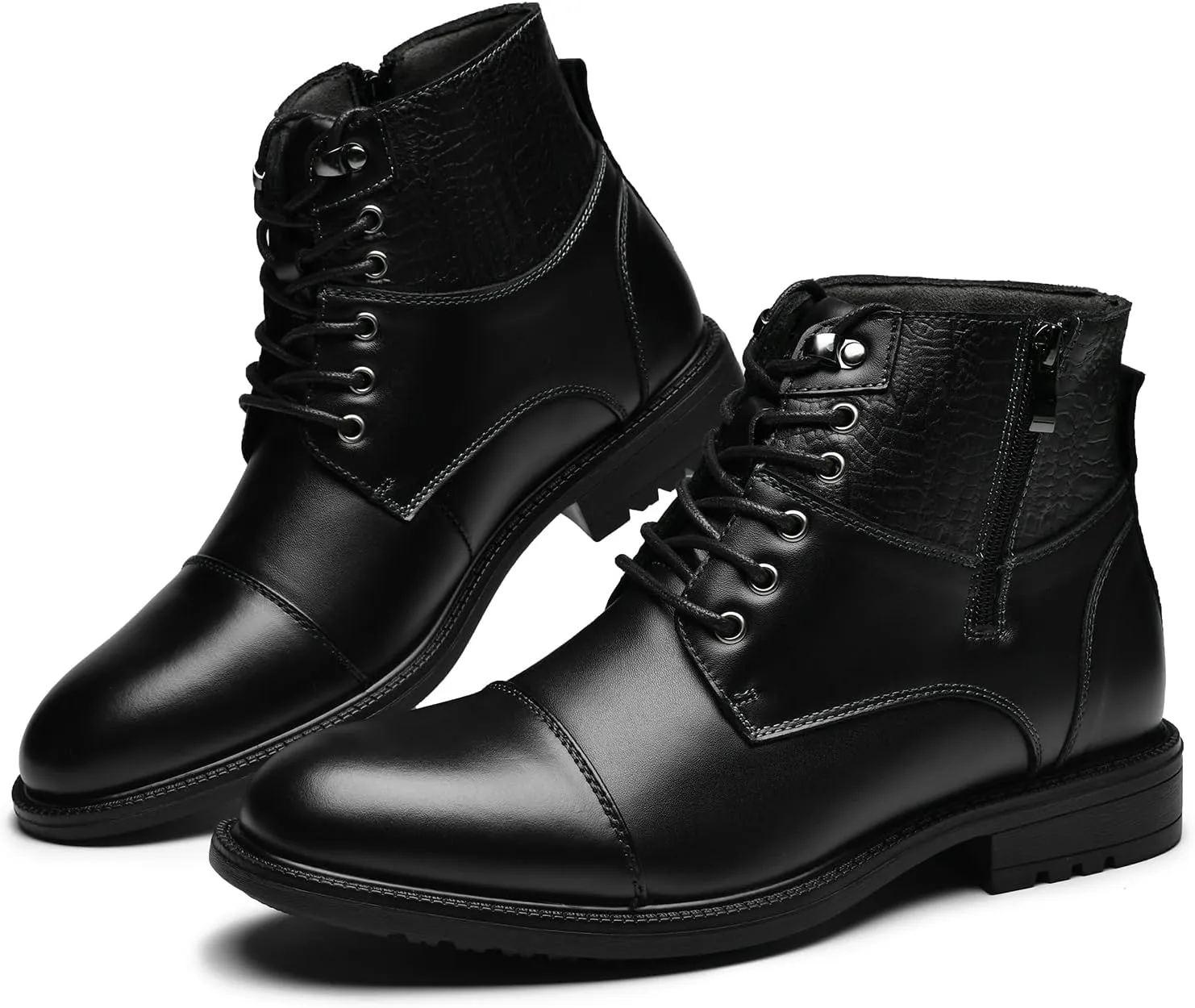 Holy dove Mens Oxford Leather Dress Boots Cap Toe Side Zip Fashion Mid Top Chukka Ankle Boots for Men