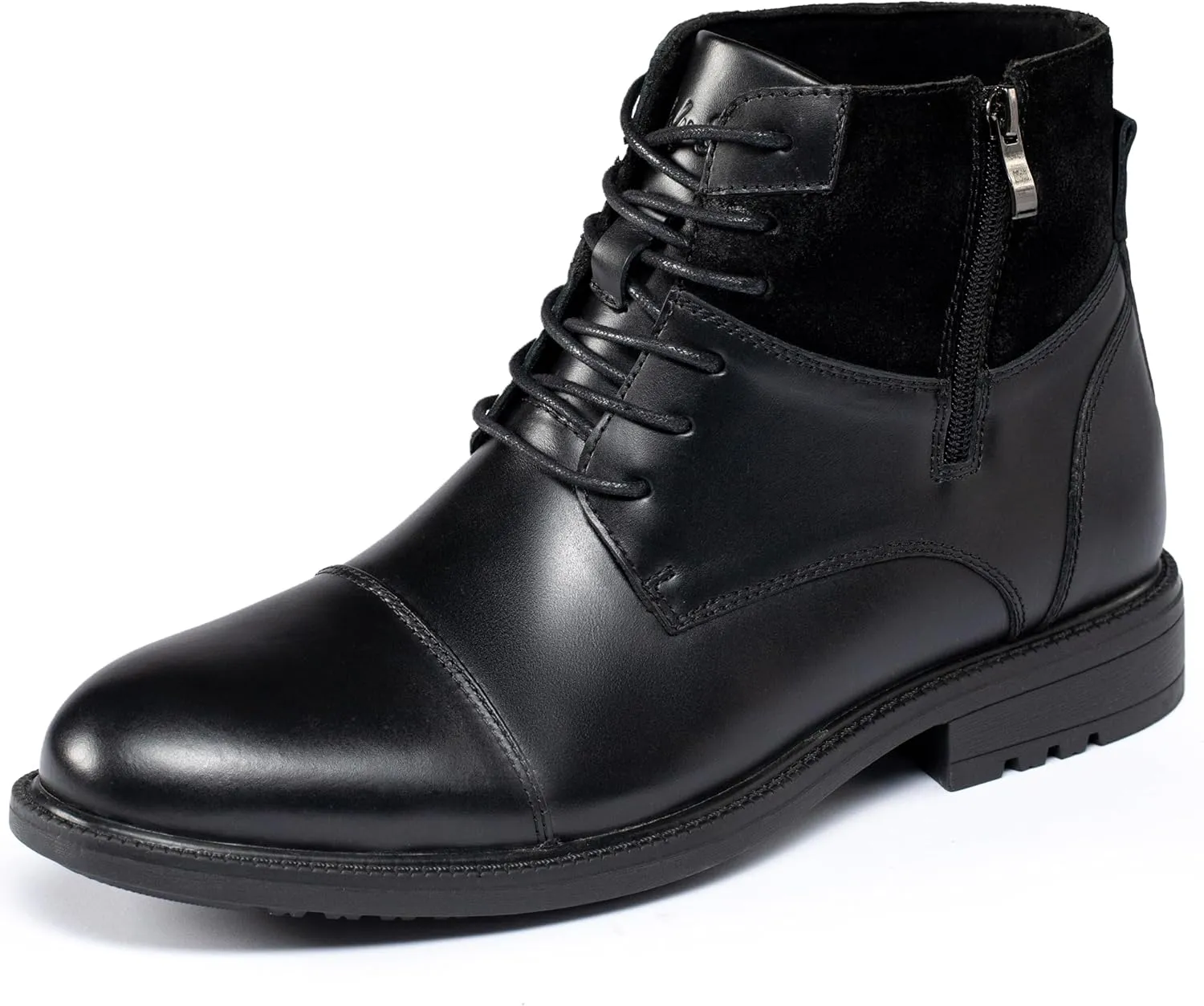 Holy dove Mens Oxford Leather Dress Boots Cap Toe Side Zip Fashion Mid Top Chukka Ankle Boots for Men