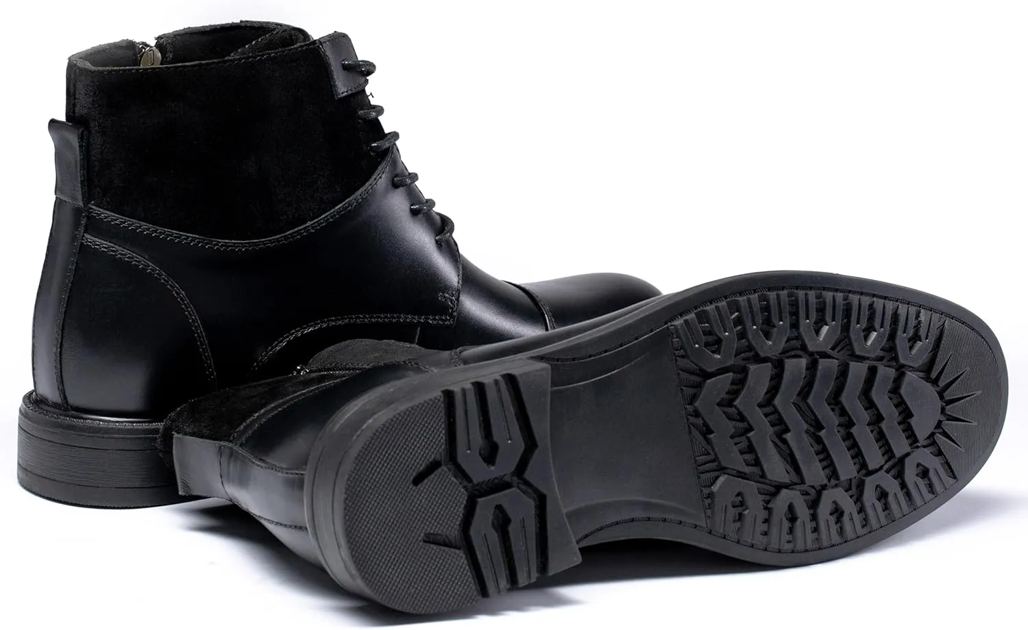 Holy dove Mens Oxford Leather Dress Boots Cap Toe Side Zip Fashion Mid Top Chukka Ankle Boots for Men