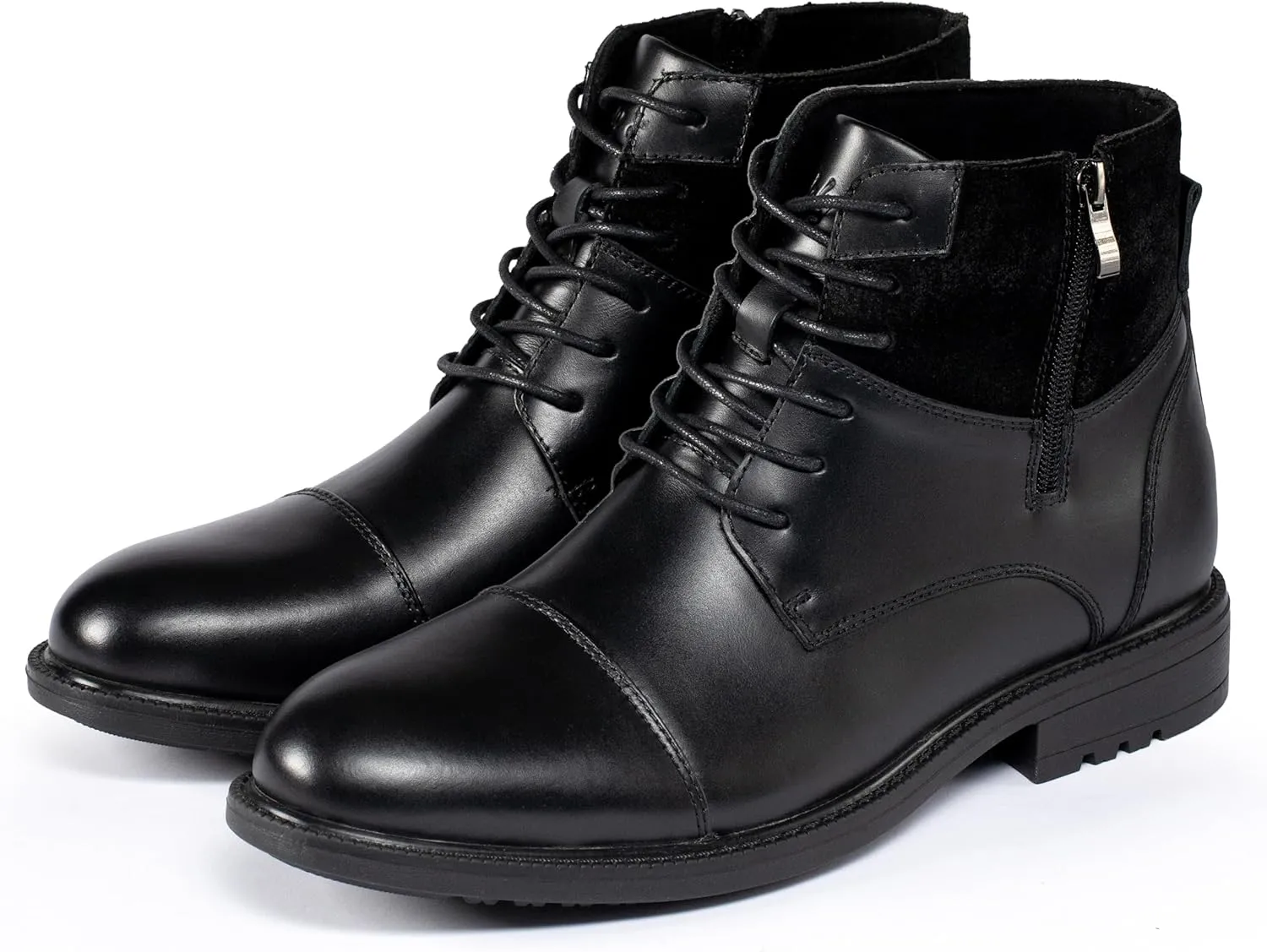 Holy dove Mens Oxford Leather Dress Boots Cap Toe Side Zip Fashion Mid Top Chukka Ankle Boots for Men