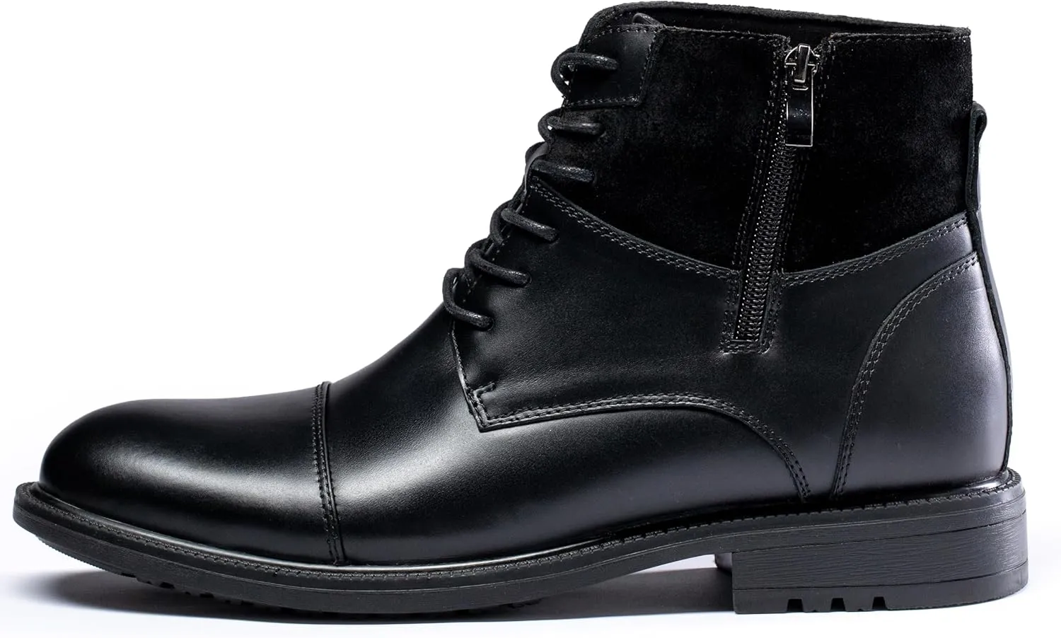Holy dove Mens Oxford Leather Dress Boots Cap Toe Side Zip Fashion Mid Top Chukka Ankle Boots for Men