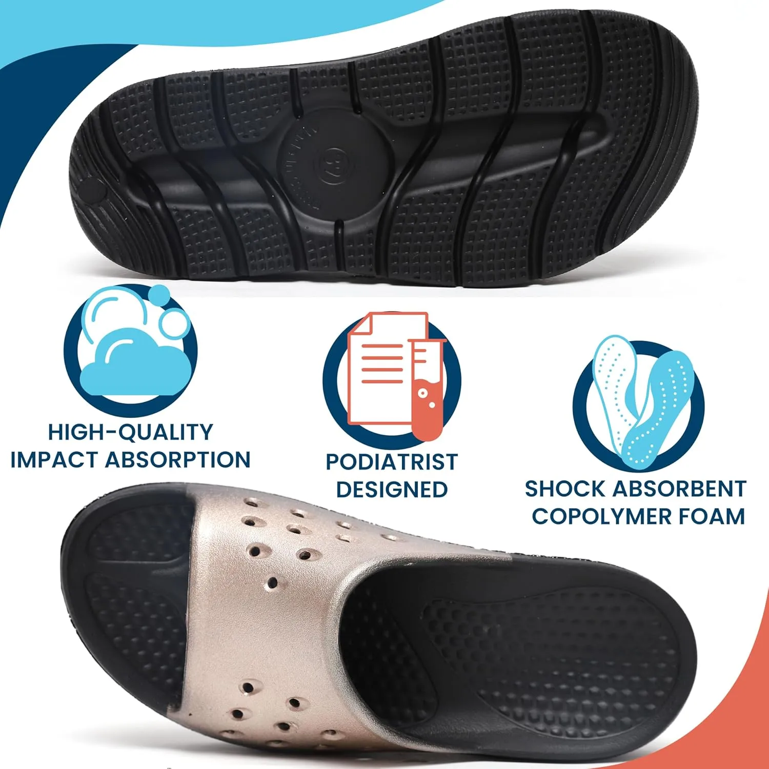 HUHV Women's MAX Cushion Arch Pod Tech Recovery comfort Slide Sandal with Comfort Orthotic Arch Support and our Proprietary HEALIUM Foam Technology
