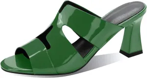 iadore Women Fashion Low Chunky Heel Shoes Chic Round Toe Patent Leather Mules Shoes Chic Slip-on Dress Sandals Size 5-12 US