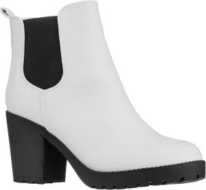 ILLUDE Women’s Classic Chelsea Bootie Chunky Mid Heel Rounded Toe Slip On Boots