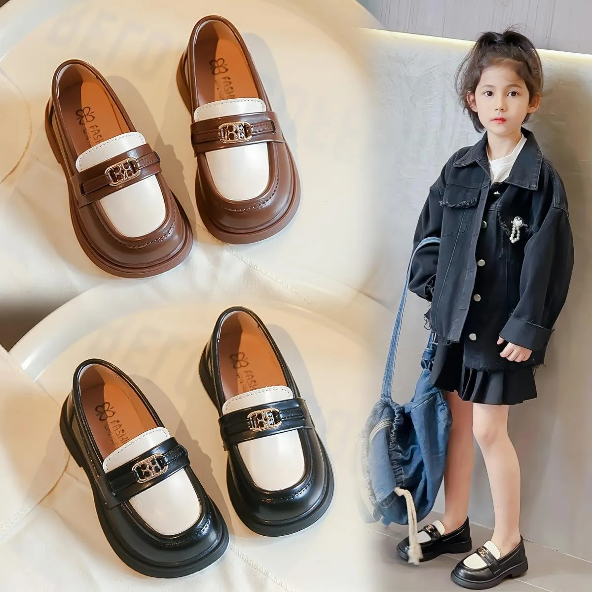 ISINSER Toddler Boys Girls Classic Dress Shoes Little Kid PU Leather Comfort Rubble Sole Oxford School Uniform Wedding Flats