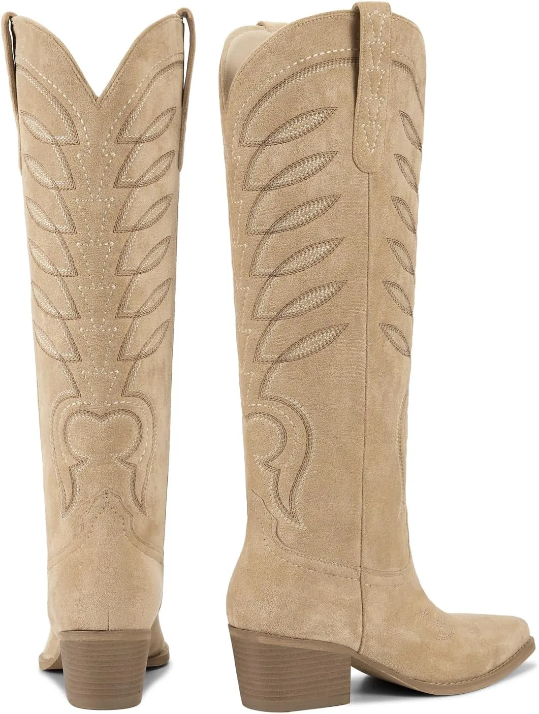 ISNOM Cowboy Boots for Women Knee High Cowgirl Western Boots Womens Embroidered Tall Cowboy Boot Comfort Fashion Long Boot