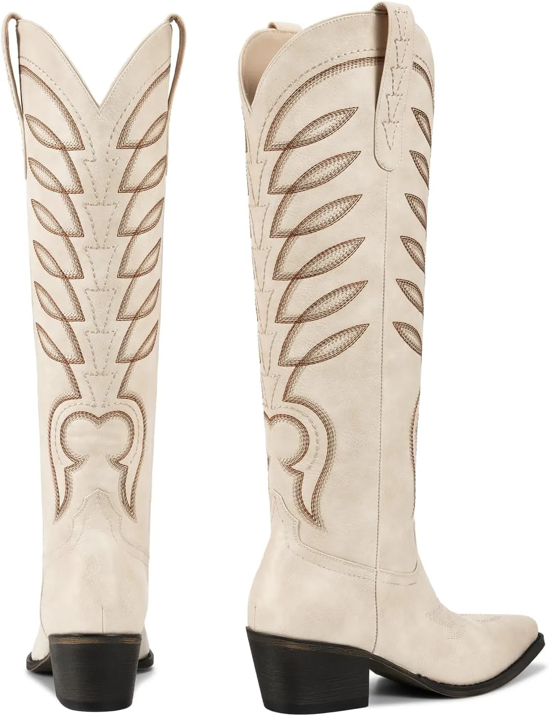 ISNOM Cowboy Boots for Women Knee High Cowgirl Western Boots Womens Embroidered Tall Cowboy Boot Comfort Fashion Long Boot