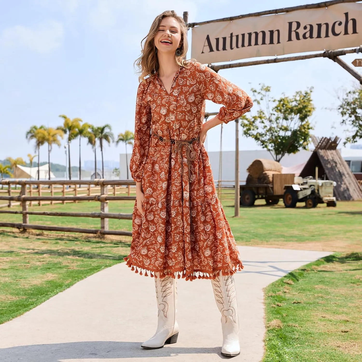 ISNOM Cowboy Boots for Women Knee High Cowgirl Western Boots Womens Embroidered Tall Cowboy Boot Comfort Fashion Long Boot