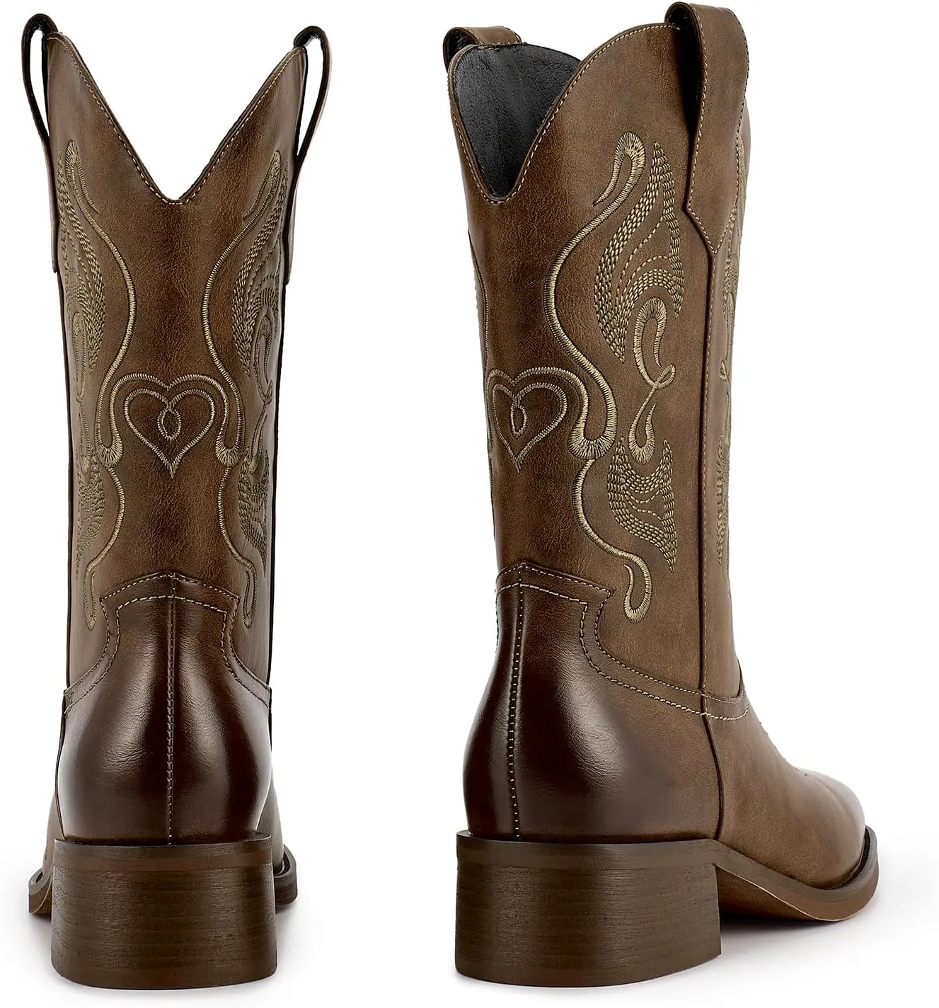 ISNOM Cowgirl Cowboy Boots for Women, Western Boots with Square Toe, Pull-on Tab and Unique Embroidery Design