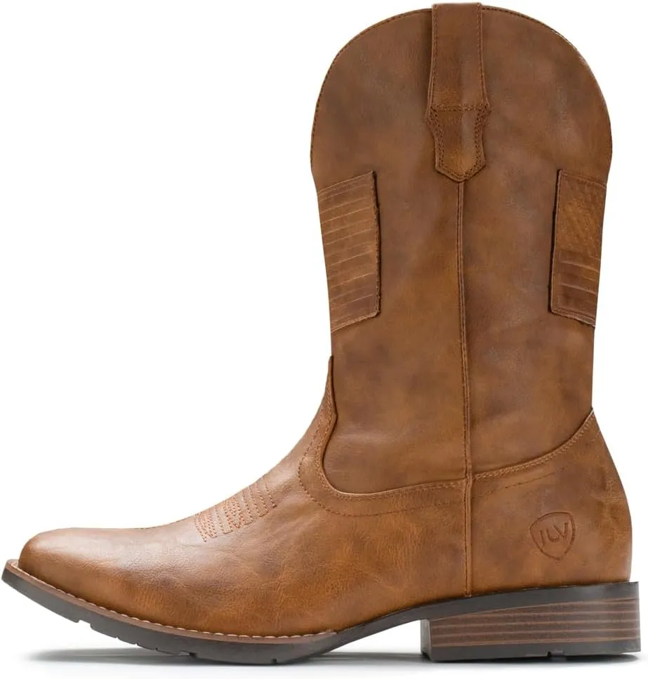 IUV Cowboy Boots For Men Wide Western Boot Traditional American Flag Retro Square Toe Country Work Boots