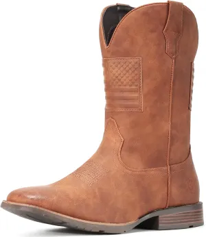 IUV Cowboy Boots For Men Wide Western Boot Traditional American Flag Retro Square Toe Country Work Boots