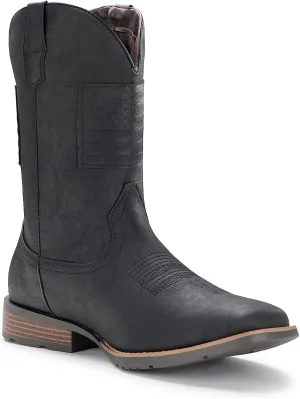 IUV Cowboy Boots For Men Wide Western Boot Traditional American Flag Retro Square Toe Country Work Boots