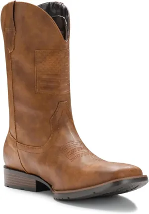 IUV Cowboy Boots For Men Wide Western Boot Traditional American Flag Retro Square Toe Country Work Boots