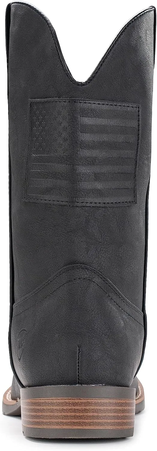 IUV Cowboy Boots For Men Wide Western Boot Traditional American Flag Retro Square Toe Country Work Boots