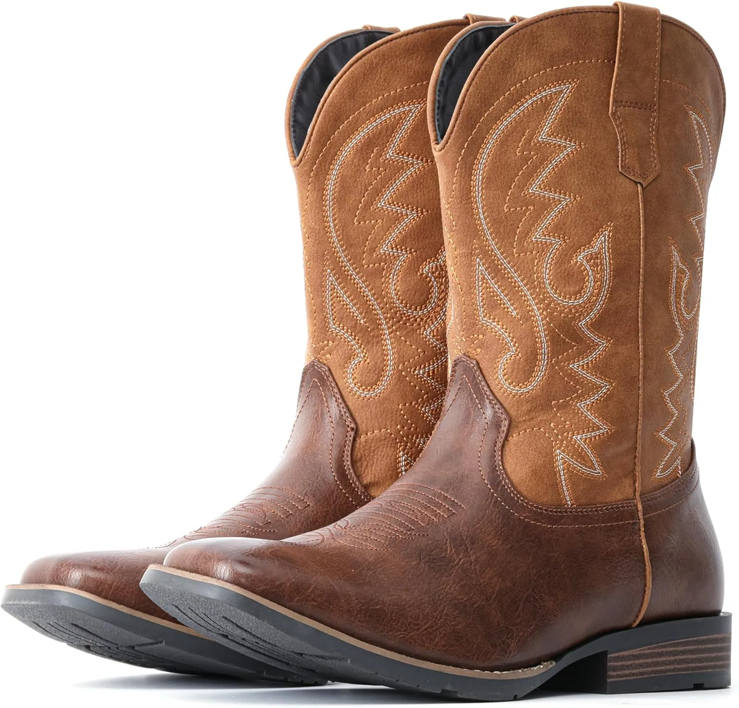 IUV Cowboy Boots For Men with Wide Square Toe Western Retro Boot Durable Classic Fashionable Embroidered Pull On Slip Resistant Boots
