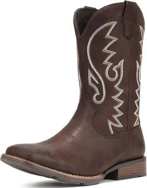 IUV Cowboy Boots For Men with Wide Square Toe Western Retro Boot Durable Classic Fashionable Embroidered Pull On Slip Resistant Boots