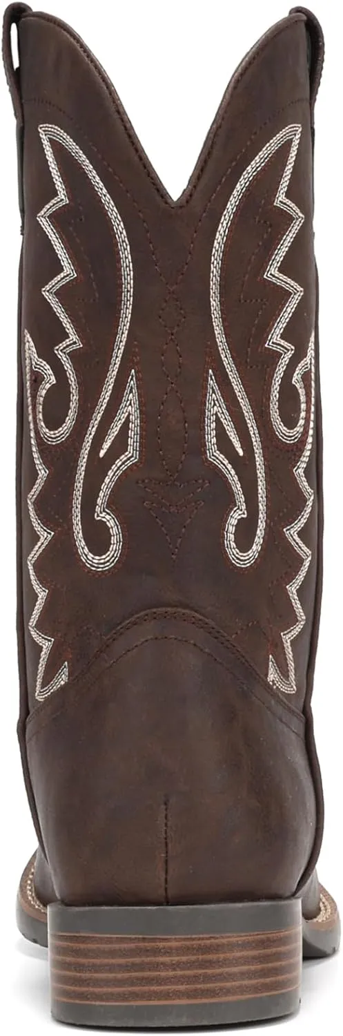 IUV Cowboy Boots For Men with Wide Square Toe Western Retro Boot Durable Classic Fashionable Embroidered Pull On Slip Resistant Boots