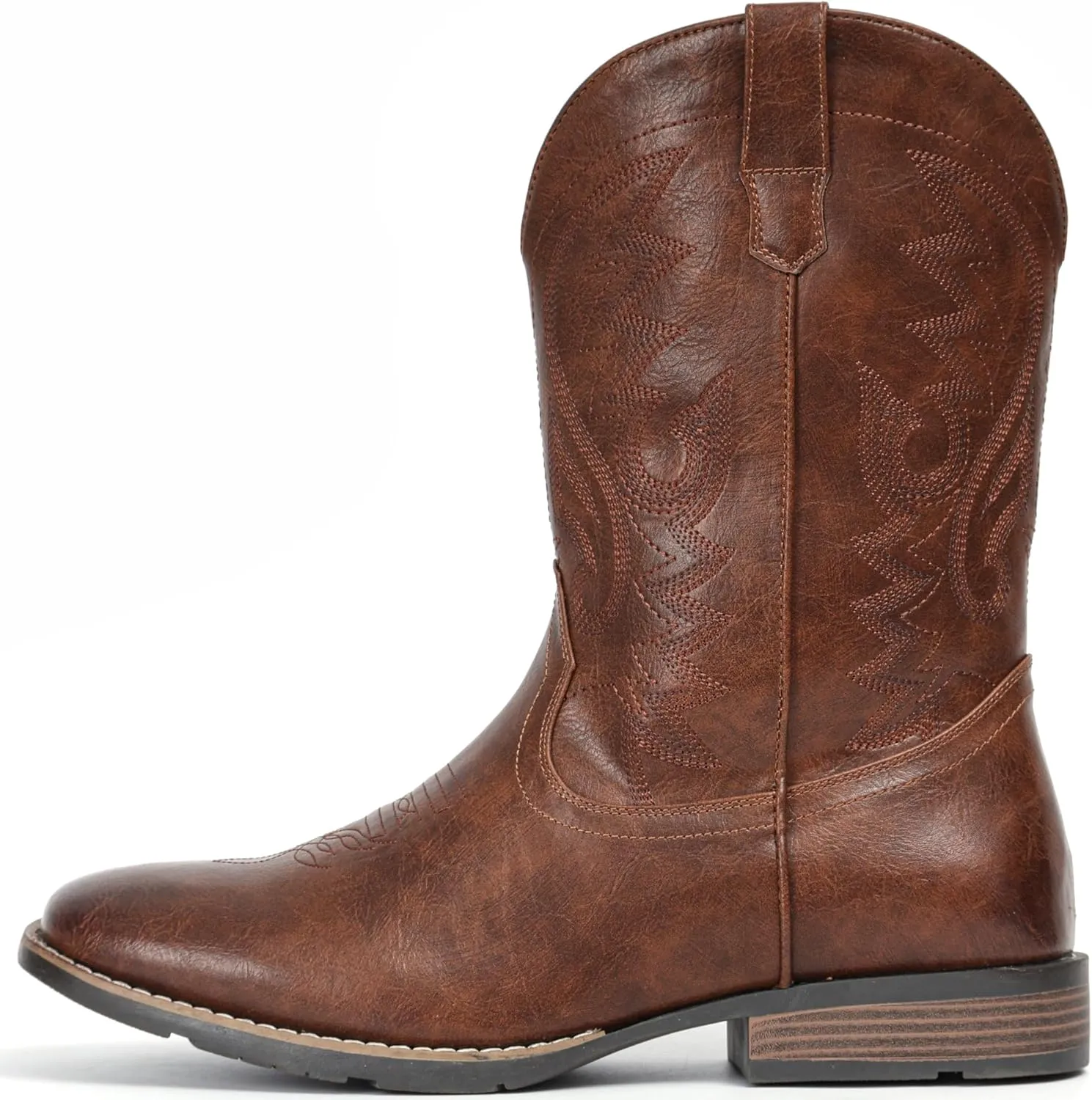 IUV Cowboy Boots For Men with Wide Square Toe Western Retro Boot Durable Classic Fashionable Embroidered Pull On Slip Resistant Boots