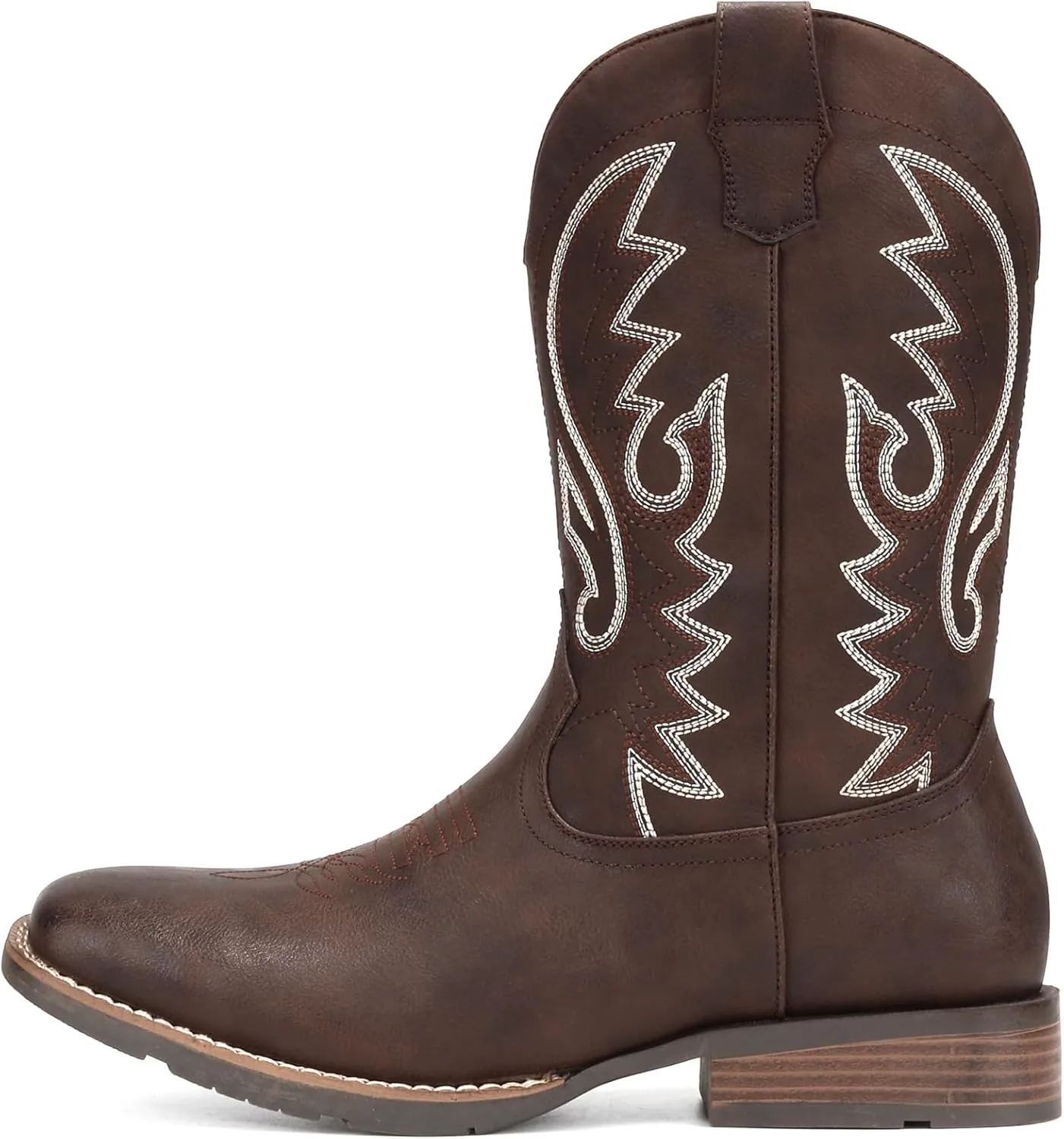 IUV Cowboy Boots For Men with Wide Square Toe Western Retro Boot Durable Classic Fashionable Embroidered Pull On Slip Resistant Boots