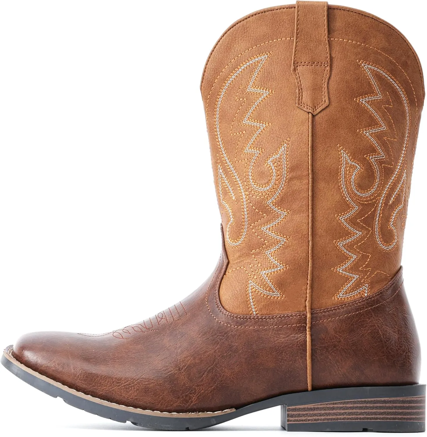 IUV Cowboy Boots For Men with Wide Square Toe Western Retro Boot Durable Classic Fashionable Embroidered Pull On Slip Resistant Boots