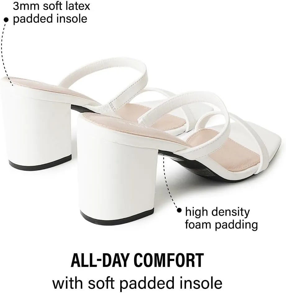 J. Adams Stormi Heeled Sandals Women Dressy Summer Flat Mules- Square Toe Double Band Low Block Heel Sandals - Chunky Sandals for Women - Summer Sandals, Womens Dress Sandals, Women's Heeled Sandals