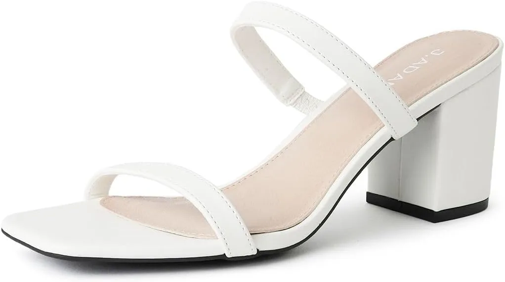 J. Adams Stormi Heeled Sandals Women Dressy Summer Flat Mules- Square Toe Double Band Low Block Heel Sandals - Chunky Sandals for Women - Summer Sandals, Womens Dress Sandals, Women's Heeled Sandals